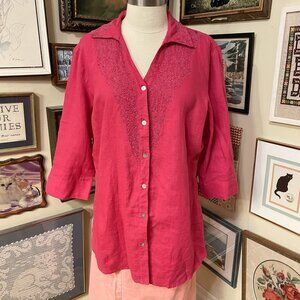 Chicos Pink Linen Beaded Button-Up Womens Shirt Size 3